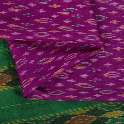 Sanskriti Vintage Pink 100% Pure Silk Saree Ikat Hand Woven Pochampally 5Yd Sari