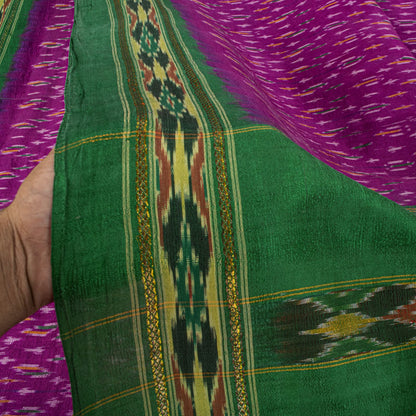 Sanskriti Vintage Pink 100% Pure Silk Saree Ikat Hand Woven Pochampally 5Yd Sari