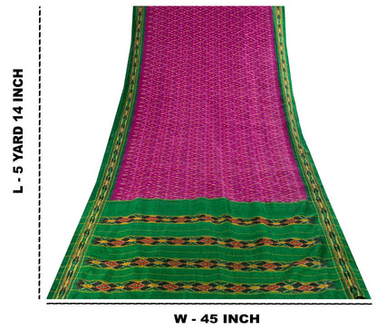 Sanskriti Vintage Pink 100% Pure Silk Saree Ikat Hand Woven Pochampally 5Yd Sari