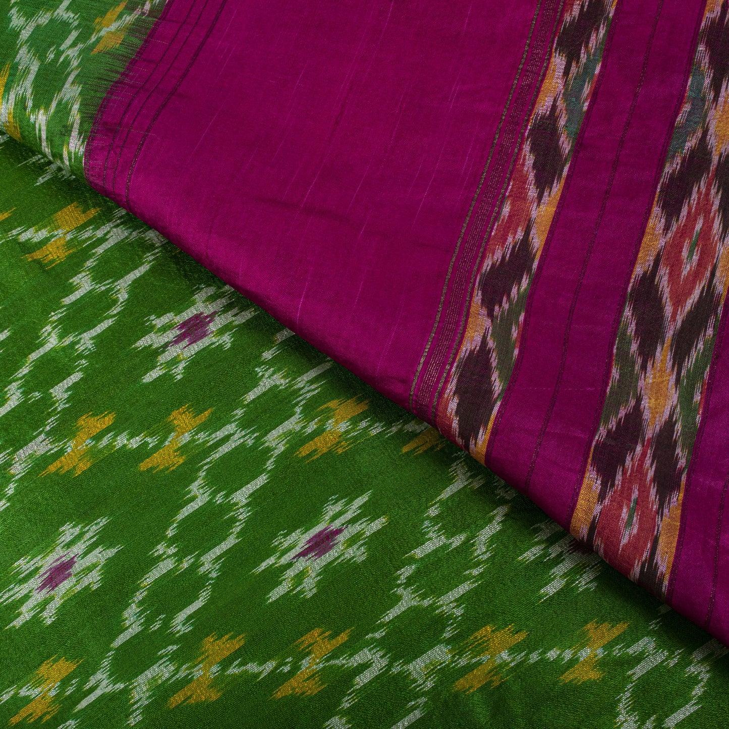 Sanskriti Vintage Green 100% Pure Silk Saree Ikat Hand Woven Pochampally Sari