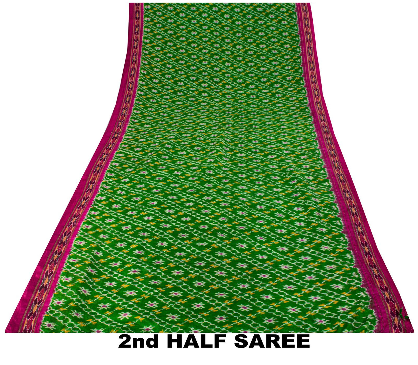 Sanskriti Vintage Green 100% Pure Silk Saree Ikat Hand Woven Pochampally Sari