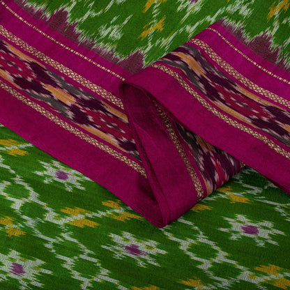Sanskriti Vintage Green 100% Pure Silk Saree Ikat Hand Woven Pochampally Sari
