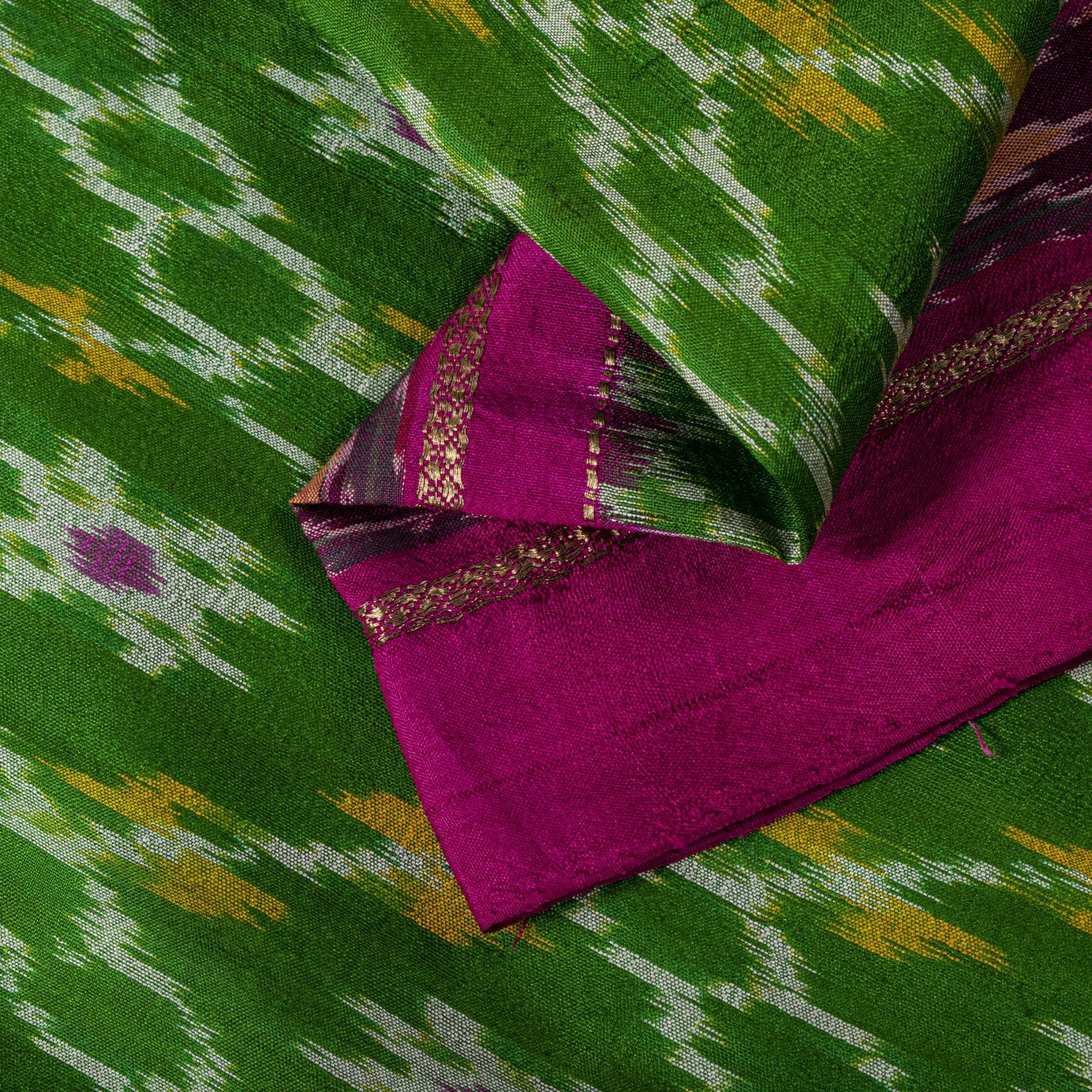 Sanskriti Vintage Green 100% Pure Silk Saree Ikat Hand Woven Pochampally Sari