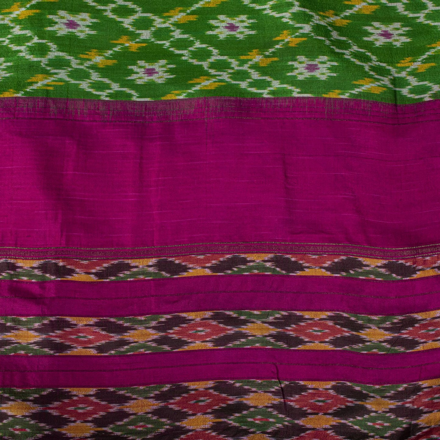 Sanskriti Vintage Green 100% Pure Silk Saree Ikat Hand Woven Pochampally Sari