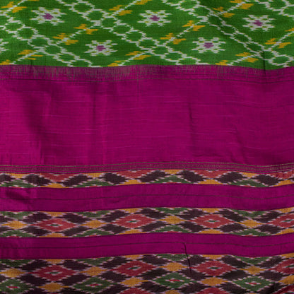 Sanskriti Vintage Green 100% Pure Silk Saree Ikat Hand Woven Pochampally Sari