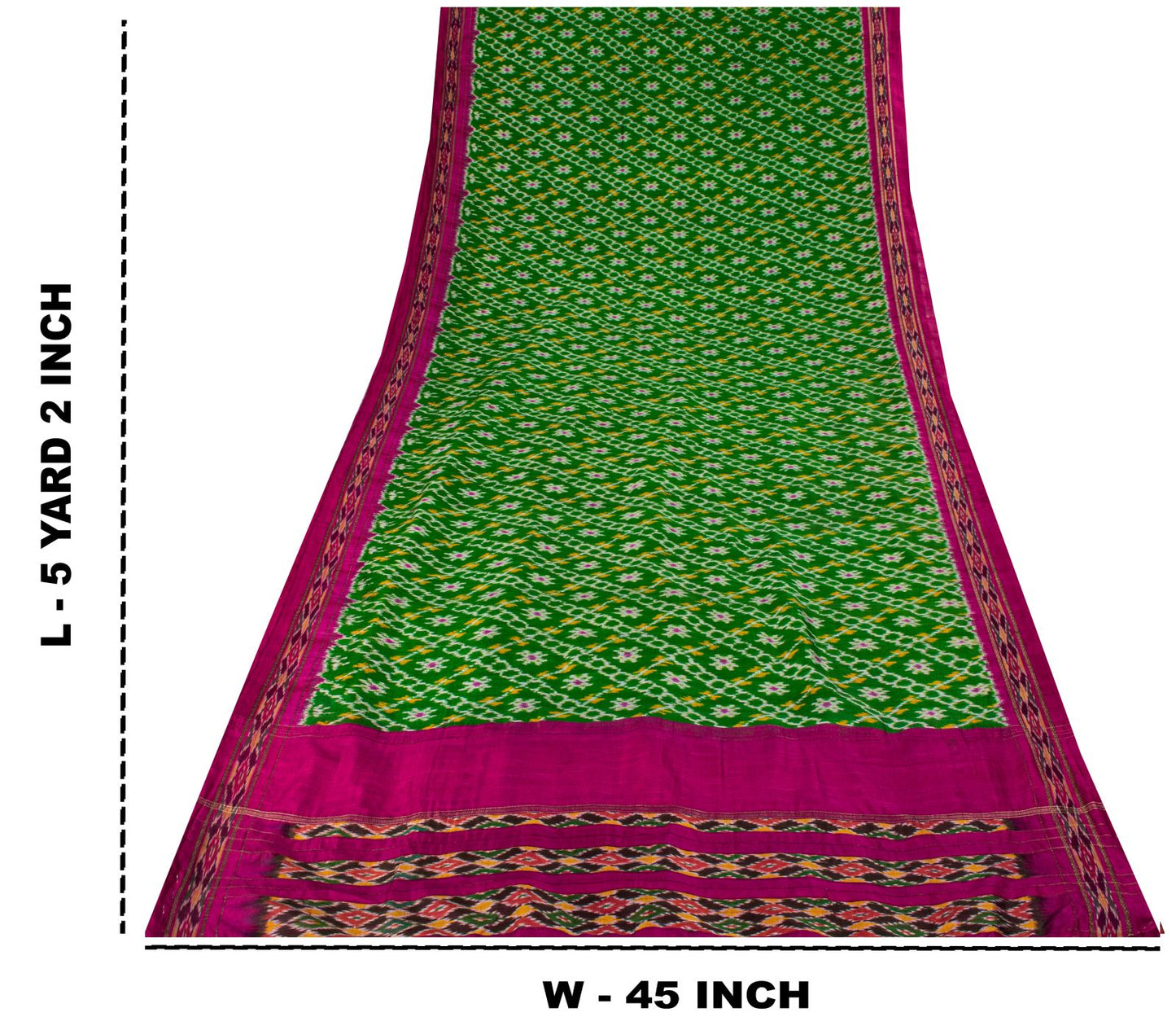 Sanskriti Vintage Green 100% Pure Silk Saree Ikat Hand Woven Pochampally Sari