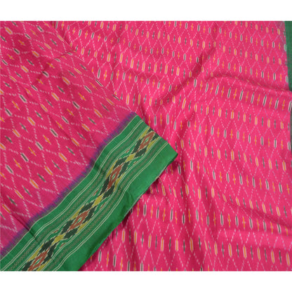 Sanskriti Vintage Saree Pink Sambhalpuri Hand Woven Ikat Pure Silk Sari Fabric
