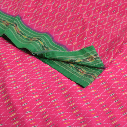 Sanskriti Vintage Saree Pink Sambhalpuri Hand Woven Ikat Pure Silk Sari Fabric