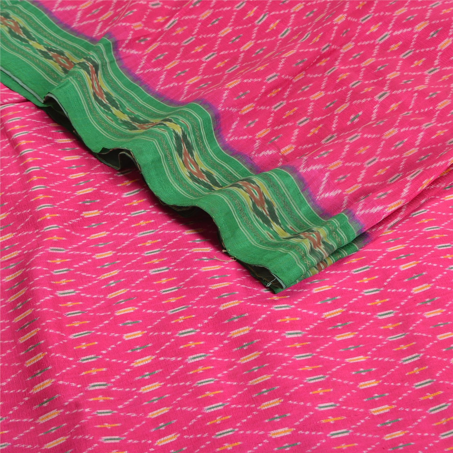 Sanskriti Vintage Saree Pink Sambhalpuri Hand Woven Ikat Pure Silk Sari Fabric
