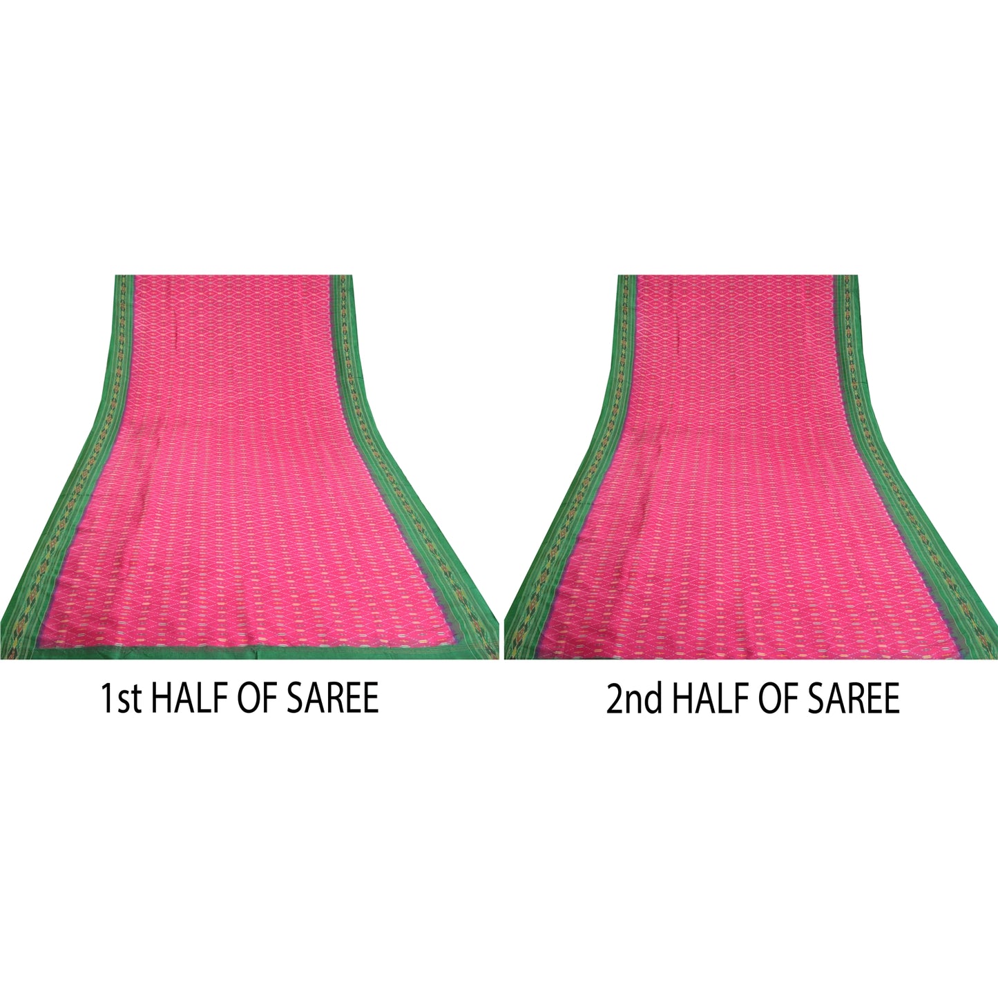 Sanskriti Vintage Saree Pink Sambhalpuri Hand Woven Ikat Pure Silk Sari Fabric