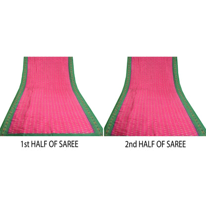 Sanskriti Vintage Saree Pink Sambhalpuri Hand Woven Ikat Pure Silk Sari Fabric