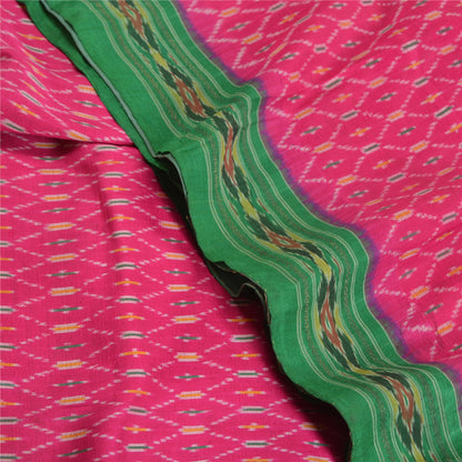 Sanskriti Vintage Saree Pink Sambhalpuri Hand Woven Ikat Pure Silk Sari Fabric