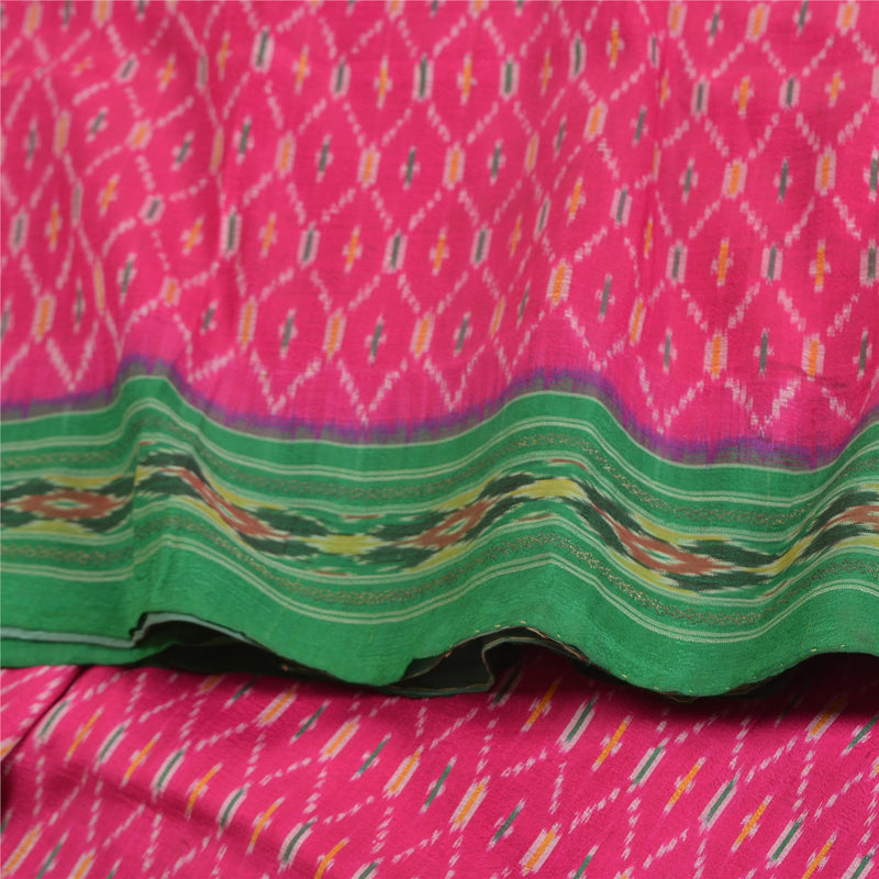 Sanskriti Vintage Pink Silk Saree: Hand Woven Sambhalpuri Ikat Fabric by upholstery fabric