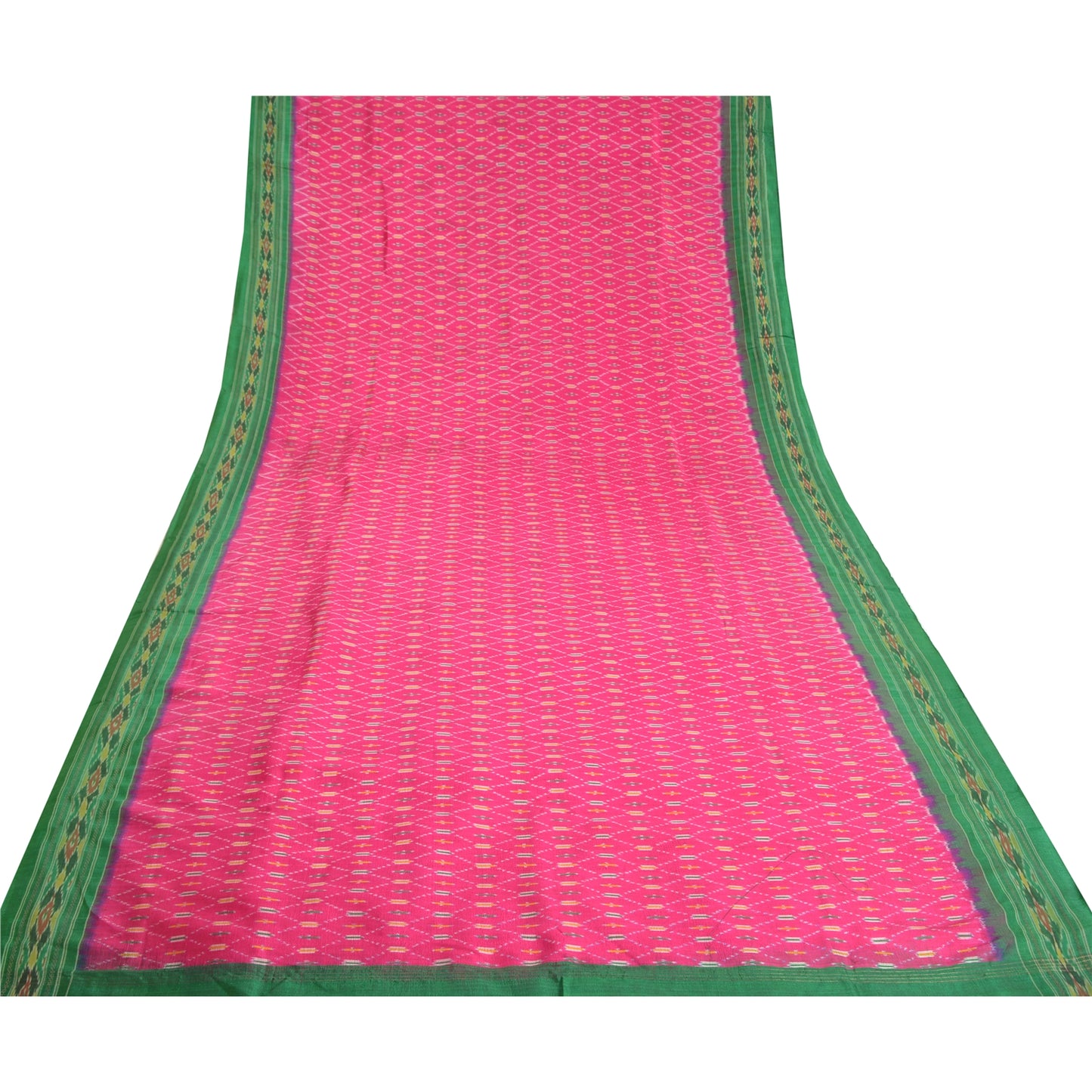 Sanskriti Vintage Saree Pink Sambhalpuri Hand Woven Ikat Pure Silk Sari Fabric
