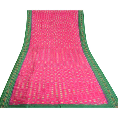 Sanskriti Vintage Saree Pink Sambhalpuri Hand Woven Ikat Pure Silk Sari Fabric