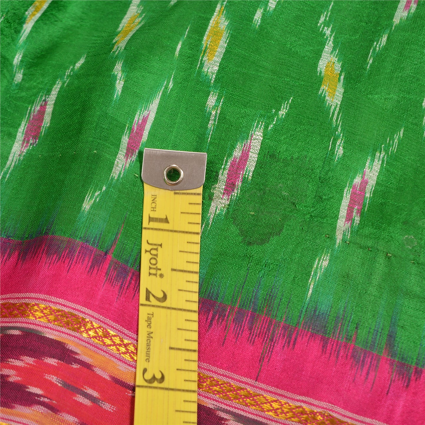 Sanskriti Vintage Sarees Green Pochampally Hand Woven Ikat Pure Silk Sari Fabric