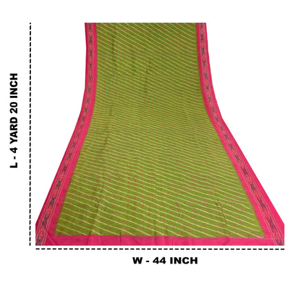 Sanskriti Vintage Saree Green Sambhalpuri Hand Woven Ikat Pure Silk Sari Fabric