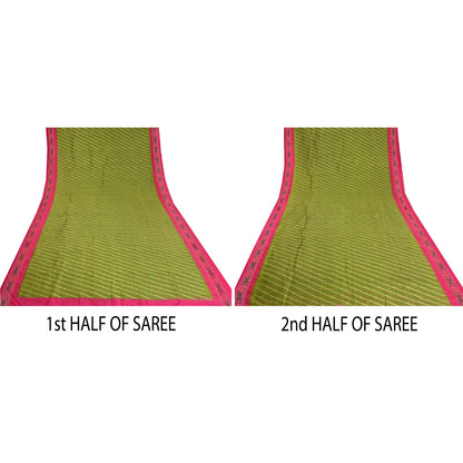 Sanskriti Vintage Saree Green Sambhalpuri Hand Woven Ikat Pure Silk Sari Fabric