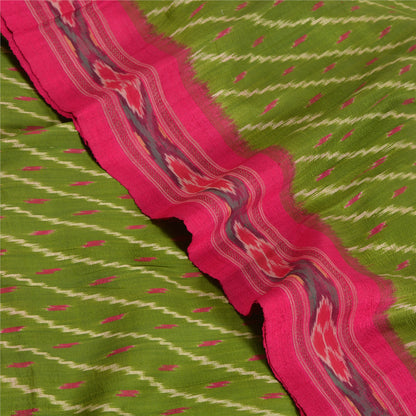 Sanskriti Vintage Saree Green Sambhalpuri Hand Woven Ikat Pure Silk Sari Fabric