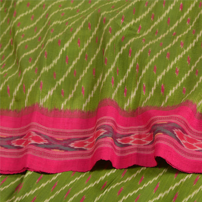Sanskriti Vintage Saree Green Sambhalpuri Hand Woven Ikat Pure Silk Sari Fabric
