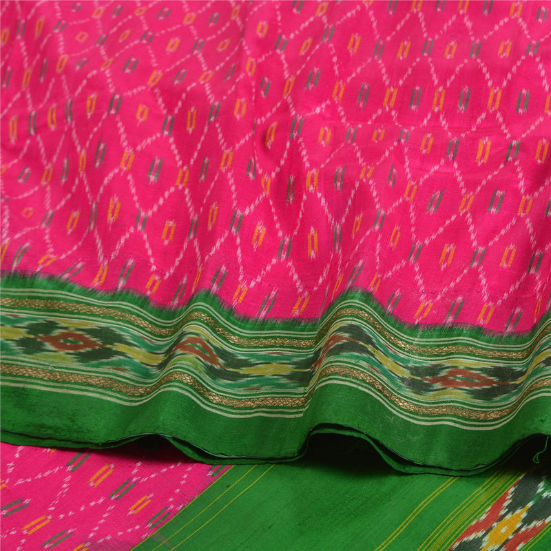 Sanskriti Vintage Sari 100% Pure Silk Pochamally Pink Sarees Woven Ikat 5yd Craft Fabric upholstery fabric