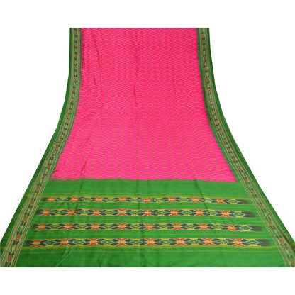 Sanskriti Vintage Saree Pink Sambhalpuri Hand Woven Ikat Pure Silk Sari Fabric