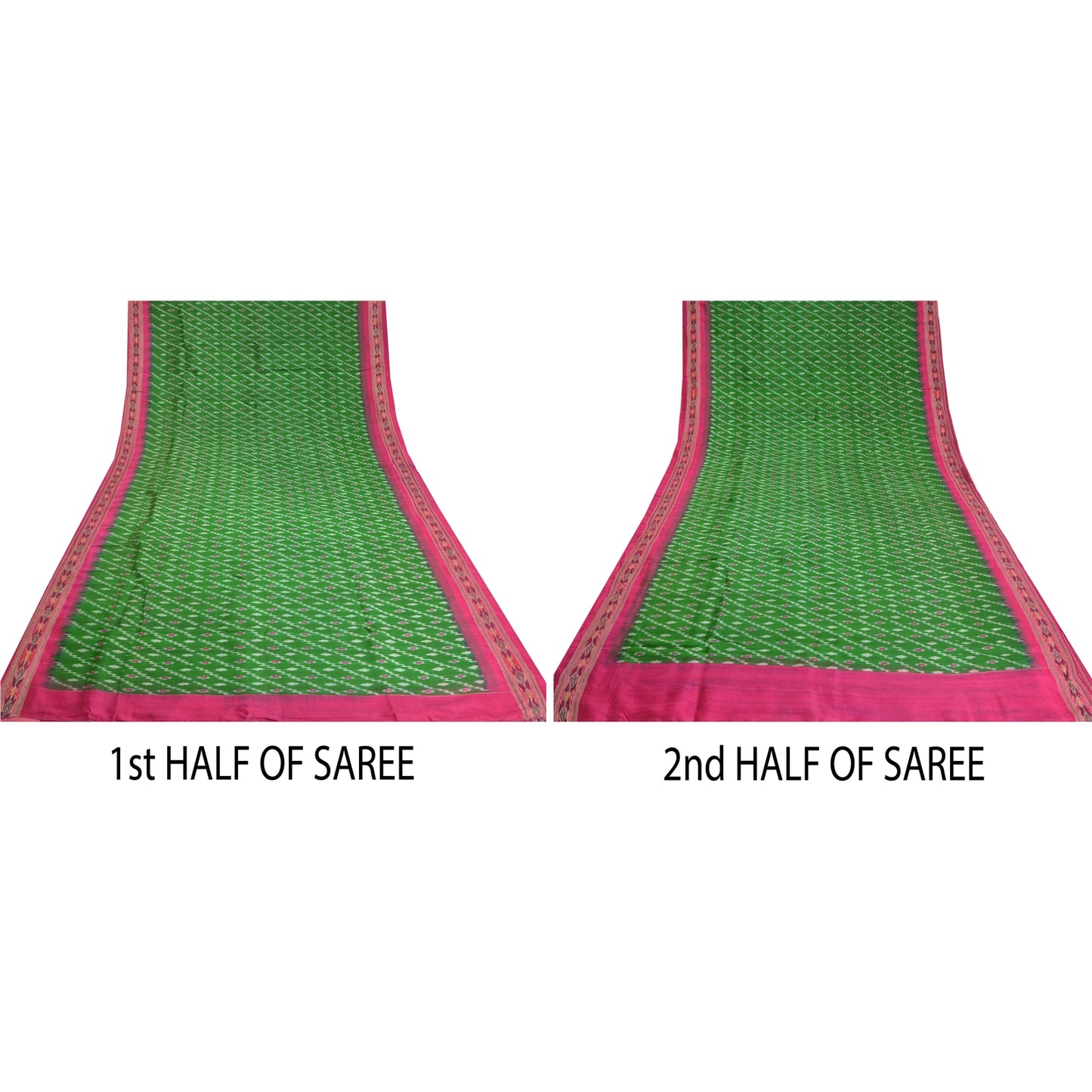 Sanskriti Vintage Saree Green Sambhalpuri Hand Woven Ikat Pure Silk Sari Fabric