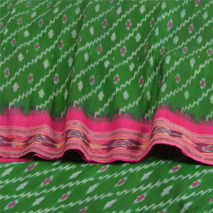 Sanskriti Vintage Saree Green Sambhalpuri Hand Woven Ikat Pure Silk Sari Fabric