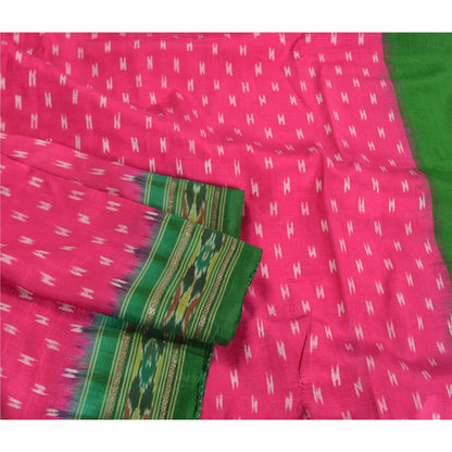 Sanskriti Vintage Saree Pink Pochampally Hand Woven Ikat Pure Silk Sari Fabric