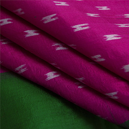 Sanskriti Vintage Saree Pink Pochampally Hand Woven Ikat Pure Silk Sari Fabric