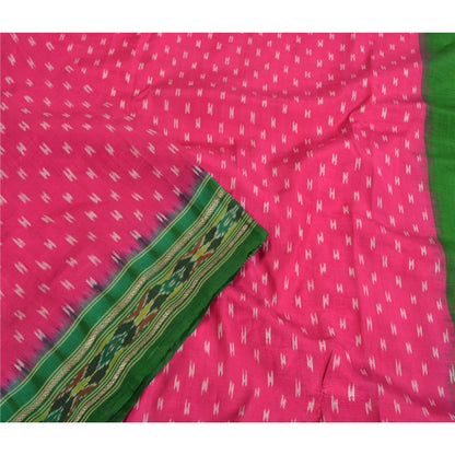 Sanskriti Vintage Saree Pink Pochampally Hand Woven Ikat Pure Silk Sari Fabric