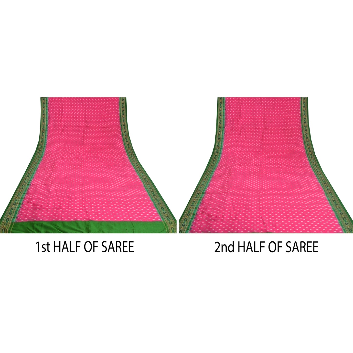 Sanskriti Vintage Saree Pink Pochampally Hand Woven Ikat Pure Silk Sari Fabric