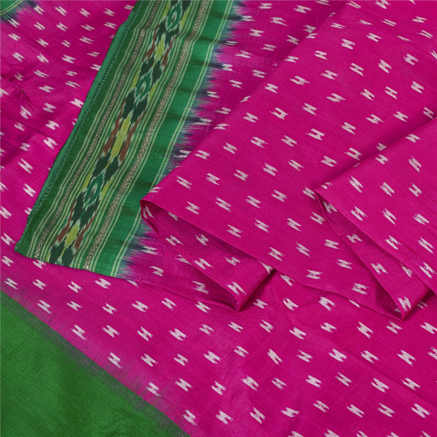Sanskriti Vintage Saree Pink Pochampally Hand Woven Ikat Pure Silk Sari Fabric
