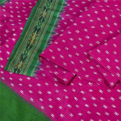 Sanskriti Vintage Saree Pink Pochampally Hand Woven Ikat Pure Silk Sari Fabric