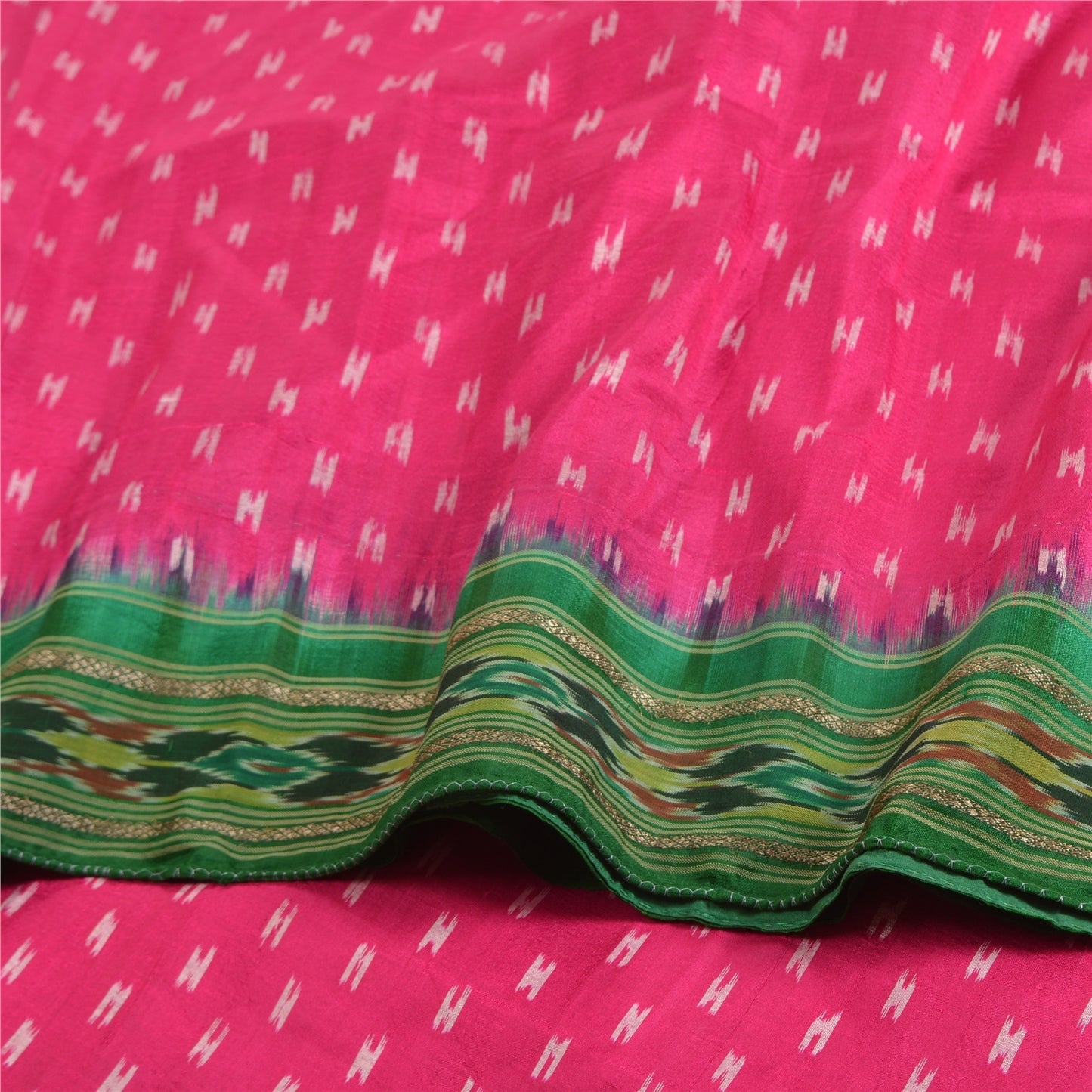 Sanskriti Vintage Saree Pink Pochampally Hand Woven Ikat Pure Silk Sari Fabric