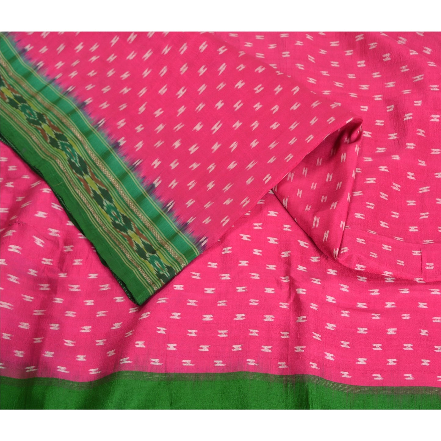 Sanskriti Vintage Saree Pink Pochampally Hand Woven Ikat Pure Silk Sari Fabric