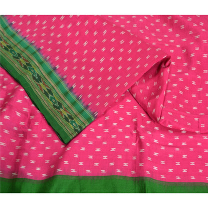Sanskriti Vintage Saree Pink Pochampally Hand Woven Ikat Pure Silk Sari Fabric
