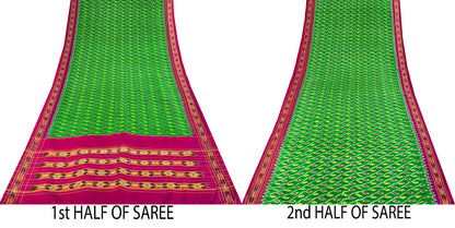 Sanskriti Vintage GreenPure Silk Saree Double Ikat Hand Woven Pochampally Sari