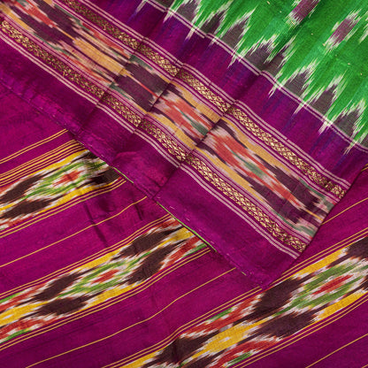 Sanskriti Vintage GreenPure Silk Saree Double Ikat Hand Woven Pochampally Sari