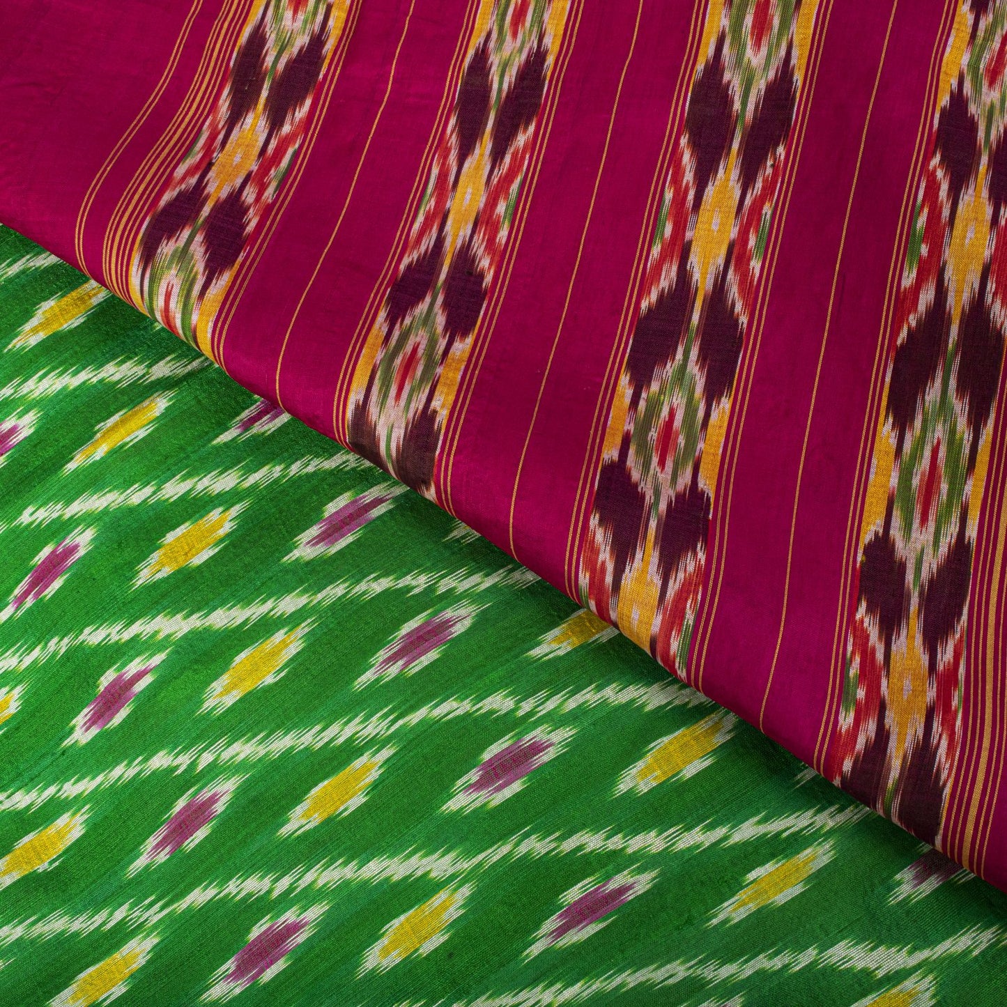 Sanskriti Vintage GreenPure Silk Saree Double Ikat Hand Woven Pochampally Sari