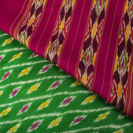 Sanskriti Vintage GreenPure Silk Saree Double Ikat Hand Woven Pochampally Sari
