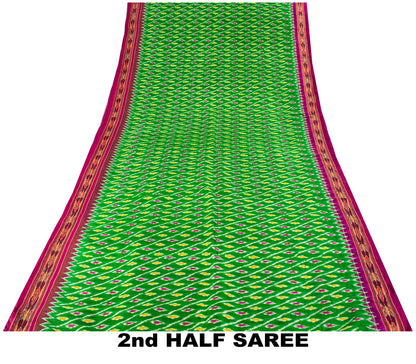 Sanskriti Vintage GreenPure Silk Saree Double Ikat Hand Woven Pochampally Sari