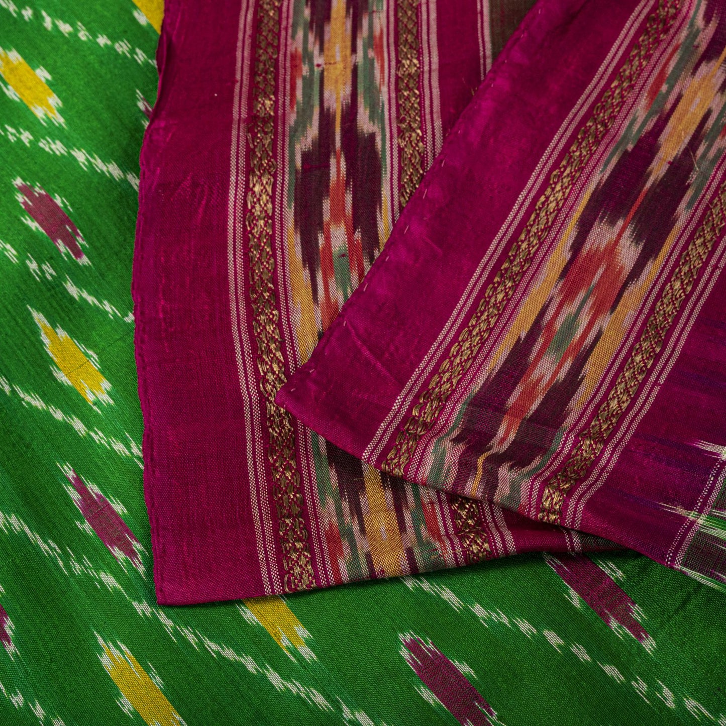 Sanskriti Vintage GreenPure Silk Saree Double Ikat Hand Woven Pochampally Sari