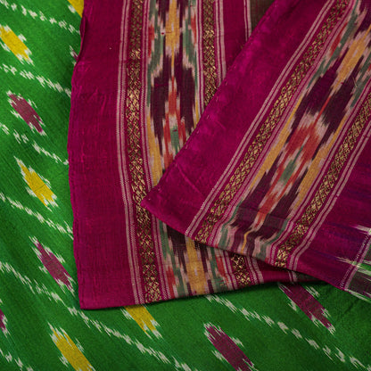 Sanskriti Vintage GreenPure Silk Saree Double Ikat Hand Woven Pochampally Sari