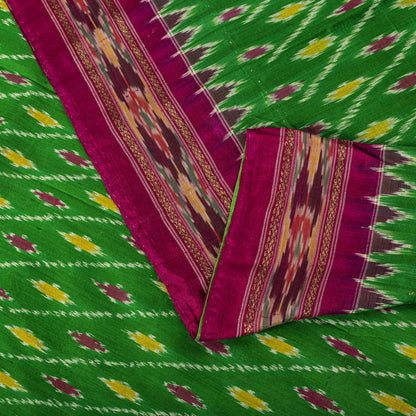 Sanskriti Vintage GreenPure Silk Saree Double Ikat Hand Woven Pochampally Sari