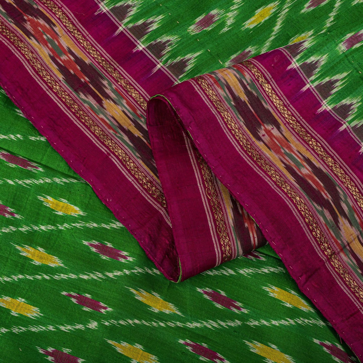 Sanskriti Vintage GreenPure Silk Saree Double Ikat Hand Woven Pochampally Sari