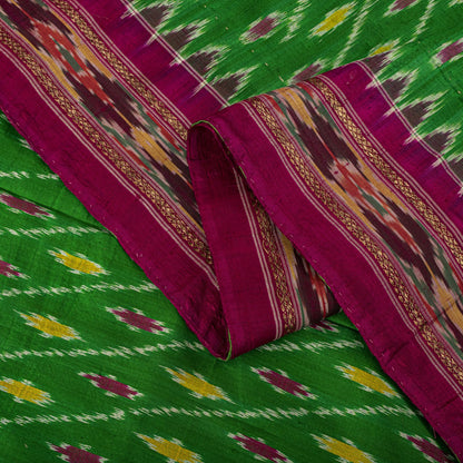 Sanskriti Vintage GreenPure Silk Saree Double Ikat Hand Woven Pochampally Sari