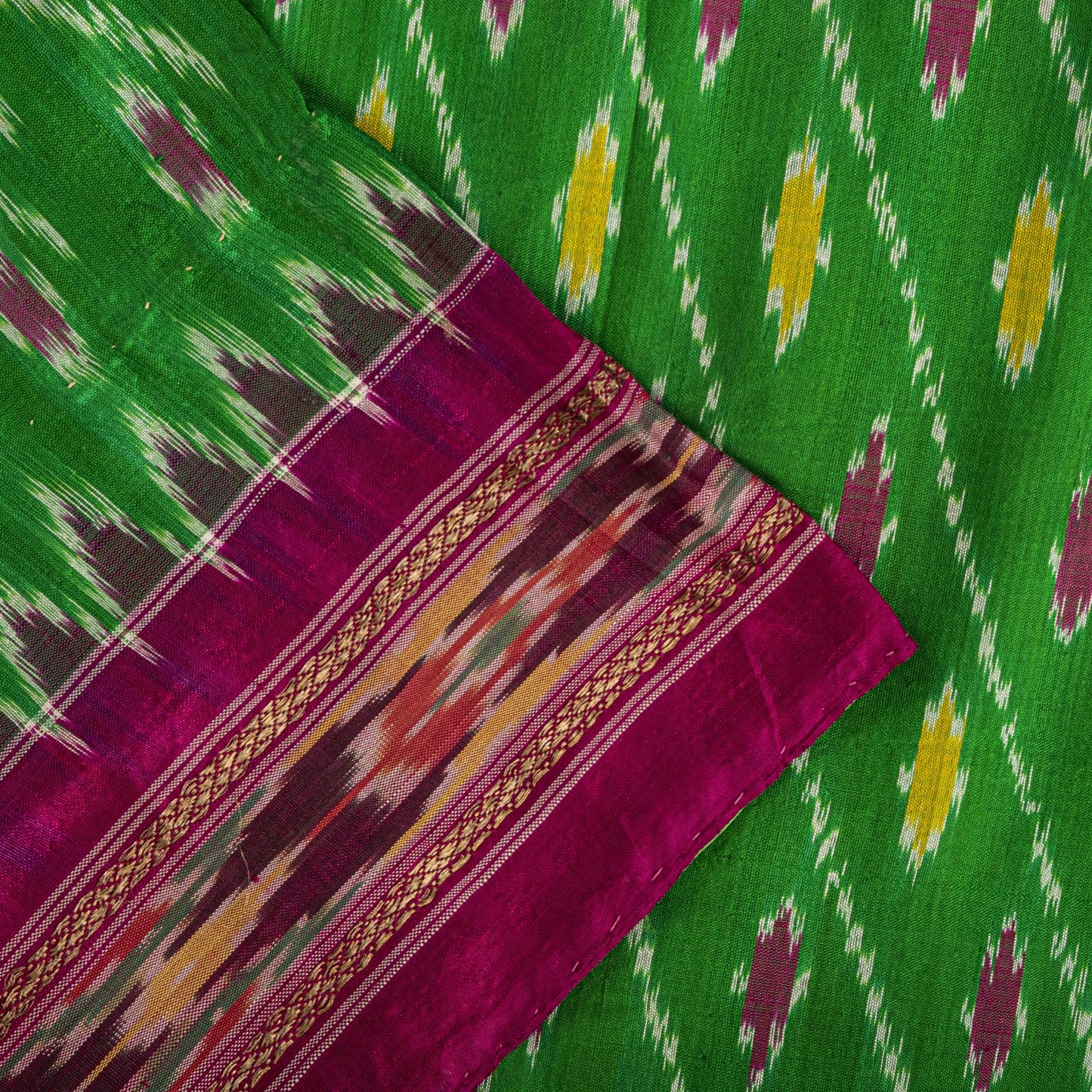 Sanskriti Vintage GreenPure Silk Saree Double Ikat Hand Woven Pochampally Sari