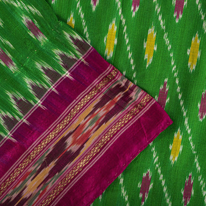 Sanskriti Vintage GreenPure Silk Saree Double Ikat Hand Woven Pochampally Sari