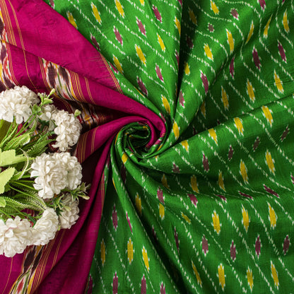 Sanskriti Vintage GreenPure Silk Saree Double Ikat Hand Woven Pochampally Sari